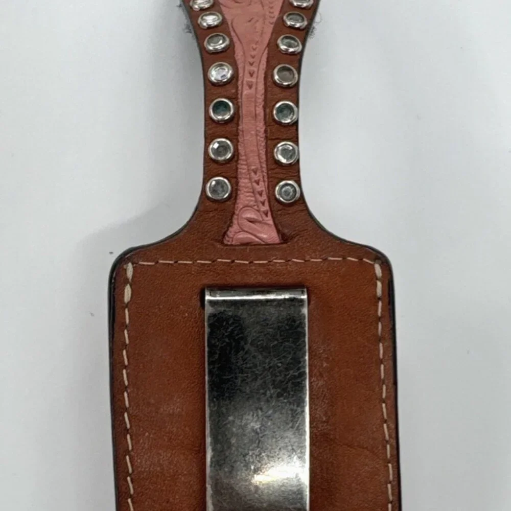 Hilason Hand Tooled Leather Bling Pink Western Cell Phone Case with Belt Clip